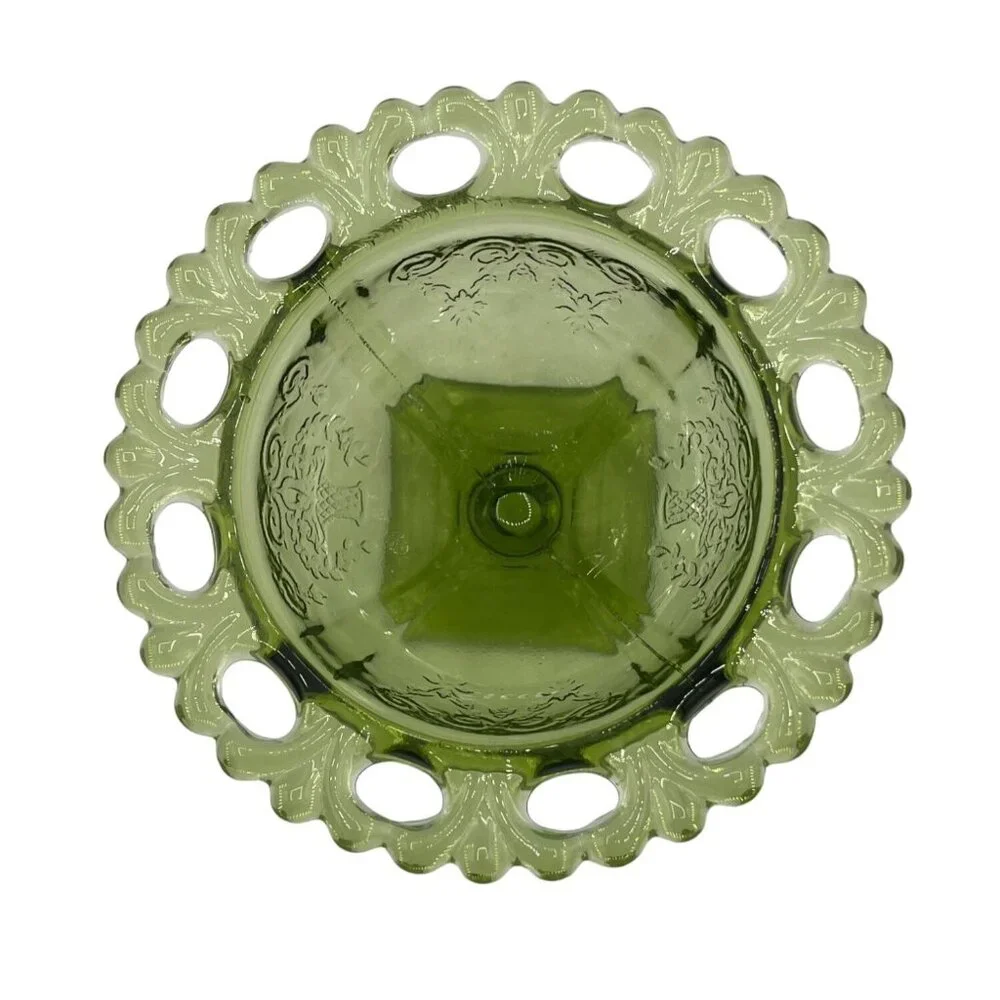 Vintage Green Glass Dessert Bowls Set Of 2 With Decorative Rim  Floral Design - Picture 15 of 15